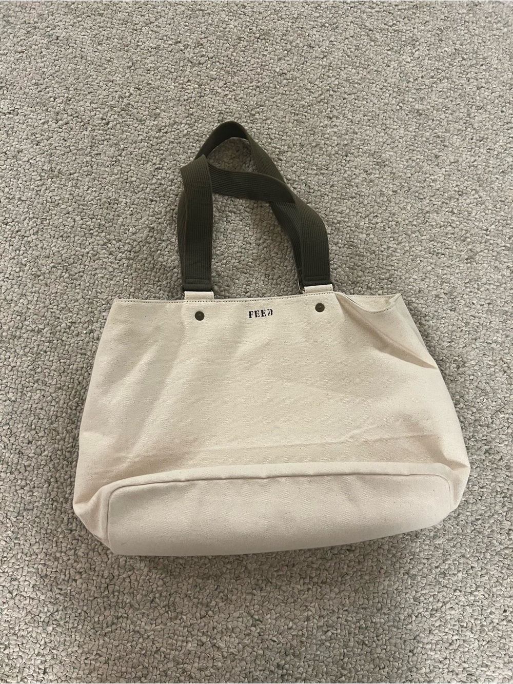 FEED Natural Canvas Tote with Olive Webbing Straps